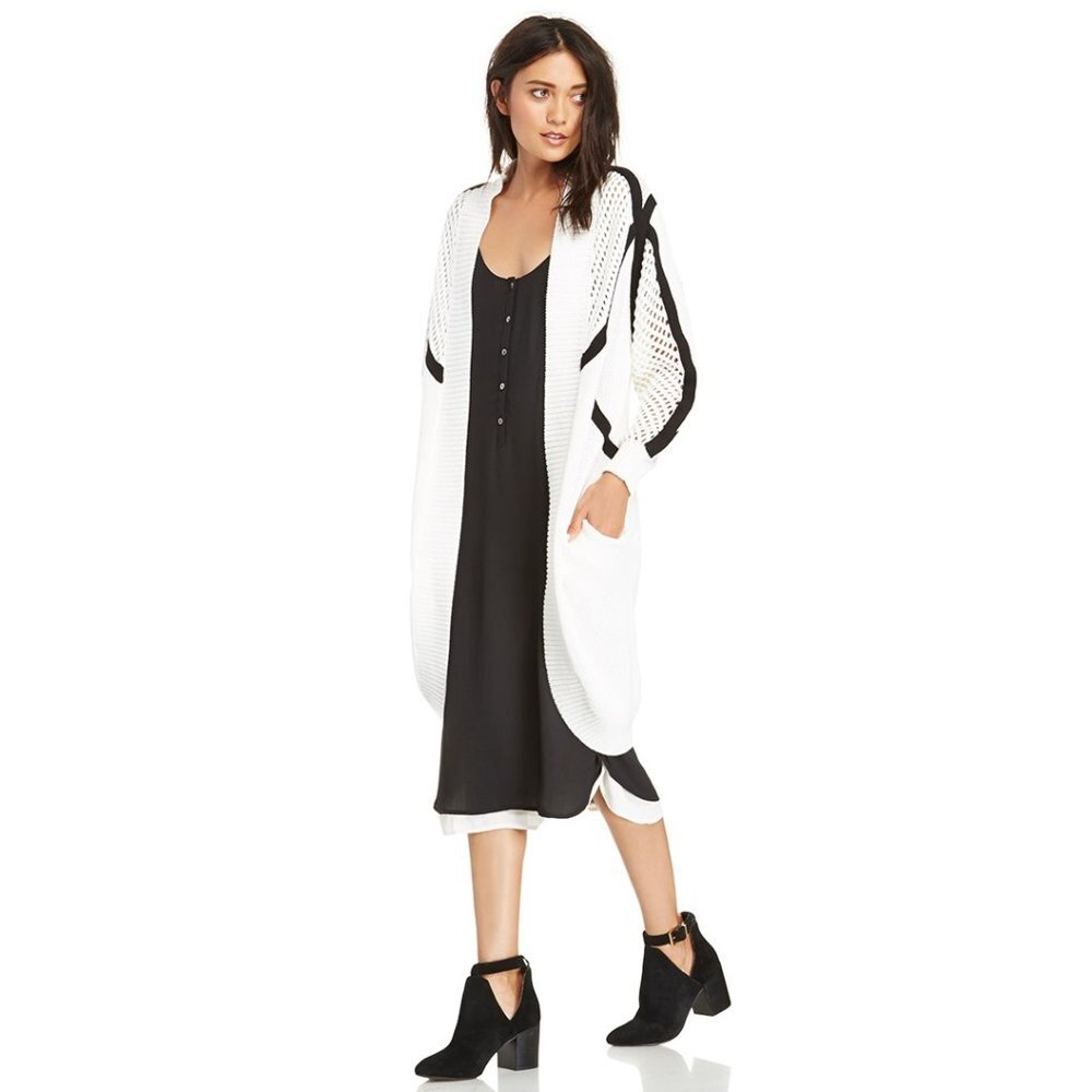 Blessed Are The Meek Arches Chunky Knit Open Long Cardigan White Women Size 0
